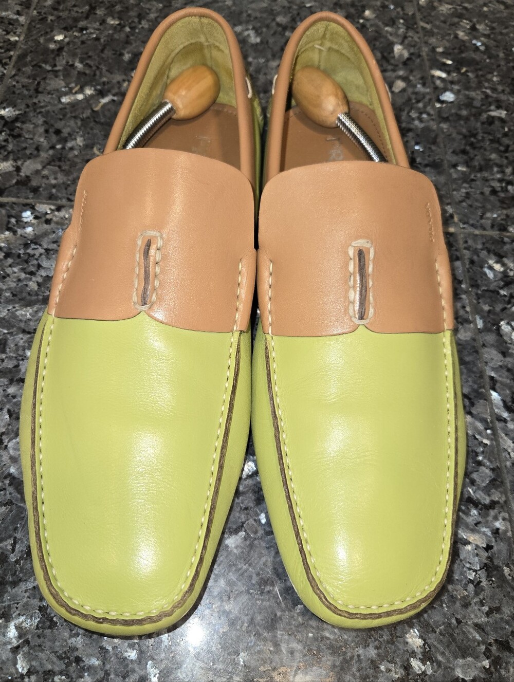 Rare Runway Style: Men's Prada Classic Leather Loafers (Lime Green/Tan) Size 13